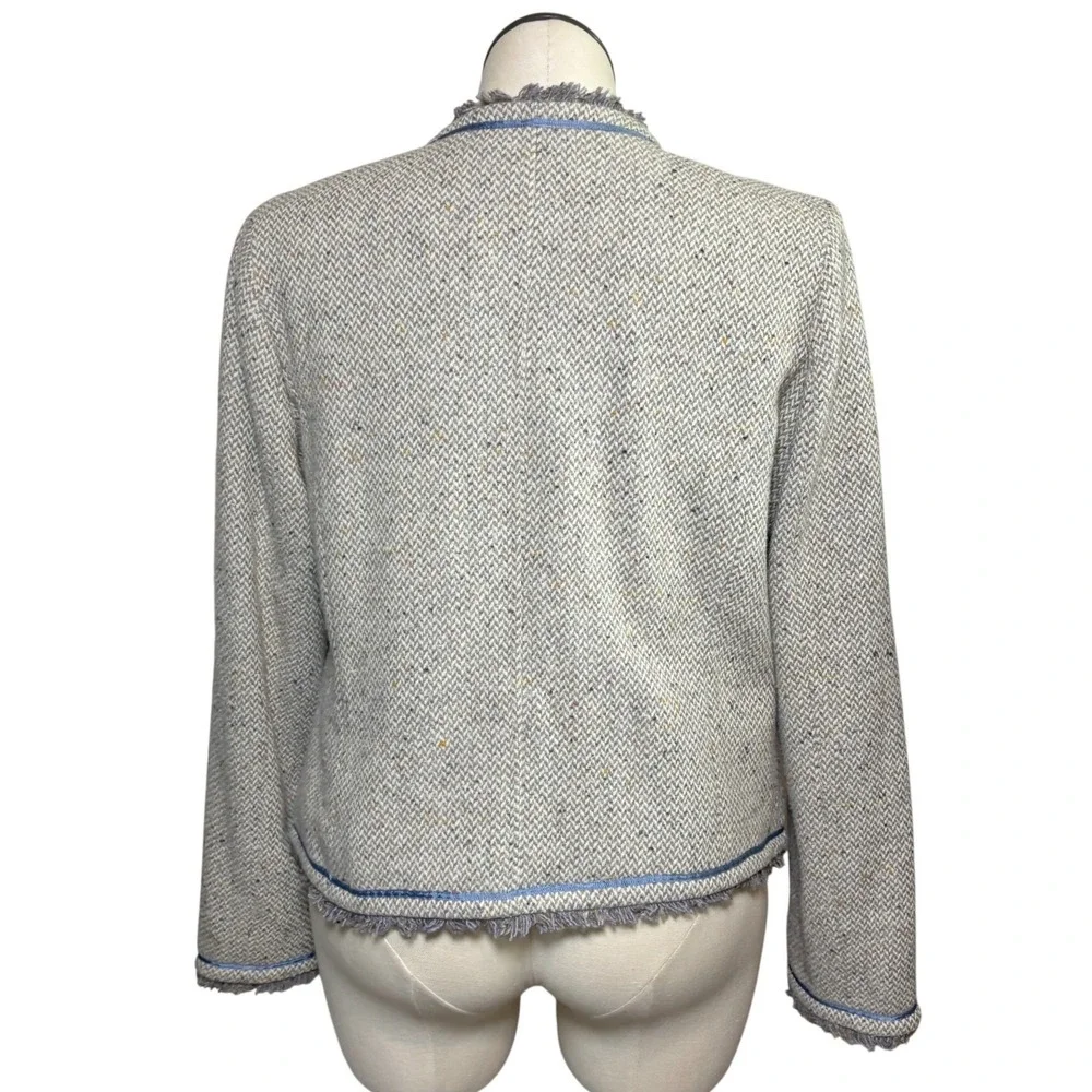 Old Navy Womens XL‎ Gray Blue Wool Blend Tweed Fringe Herringbone Jacket H2-2004